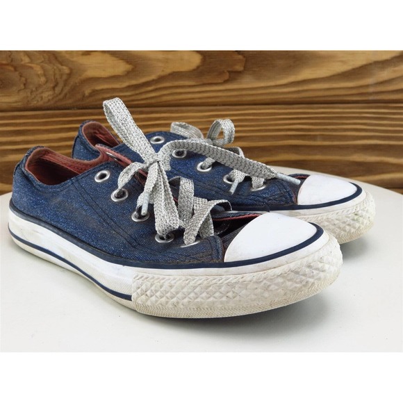 Converse Sz 13 Shoes Girls Youth Sneaker Blue Fabric - Picture 4 of 11